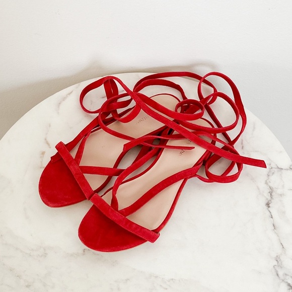 NEW Stuart Weitzman Anita Lace Up Suede Sandal Ruby Red Size 6.5 - Picture 2 of 6